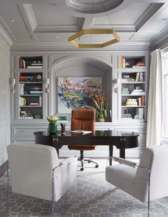 Light Gray Home Office Built Ins Design Ideas