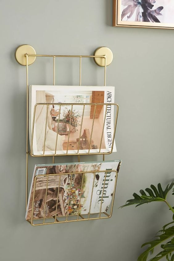 Gold wall mounted magazine rack new arrivals