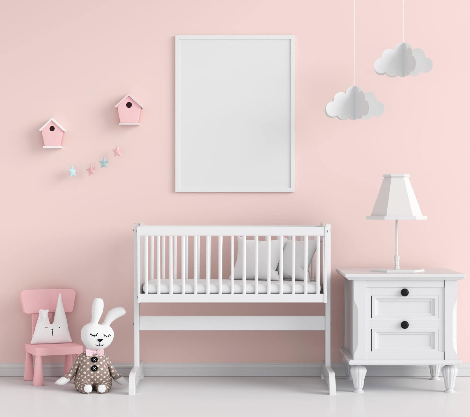 Pale pink nursery with bright white furniture, 55044 | Carla Bast Design