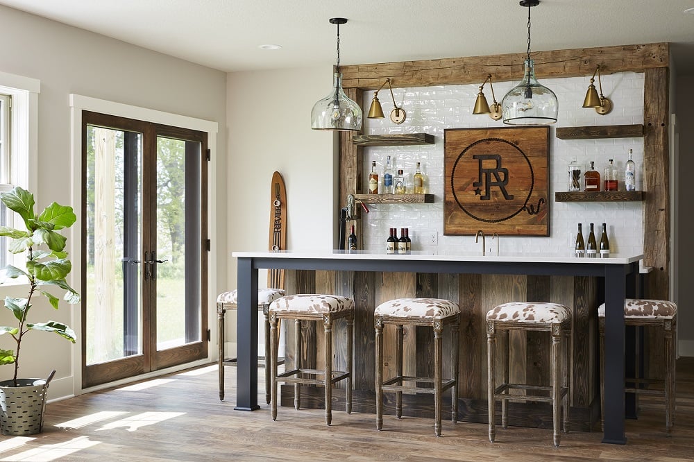 10 Home Basement Bar Ideas Carla Bast Design   Distressed Wood Bar 