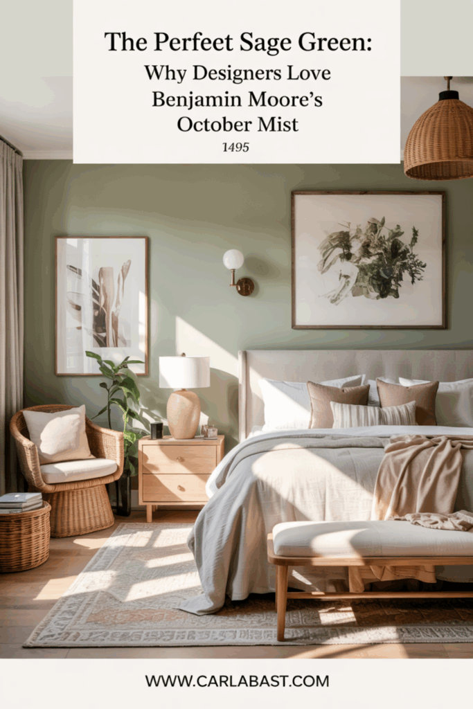 The perfect sage green - paint color October Mist. Find out why designers love it - Ultimate Paint Color Review.