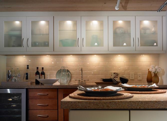 lights inside glass cabinets