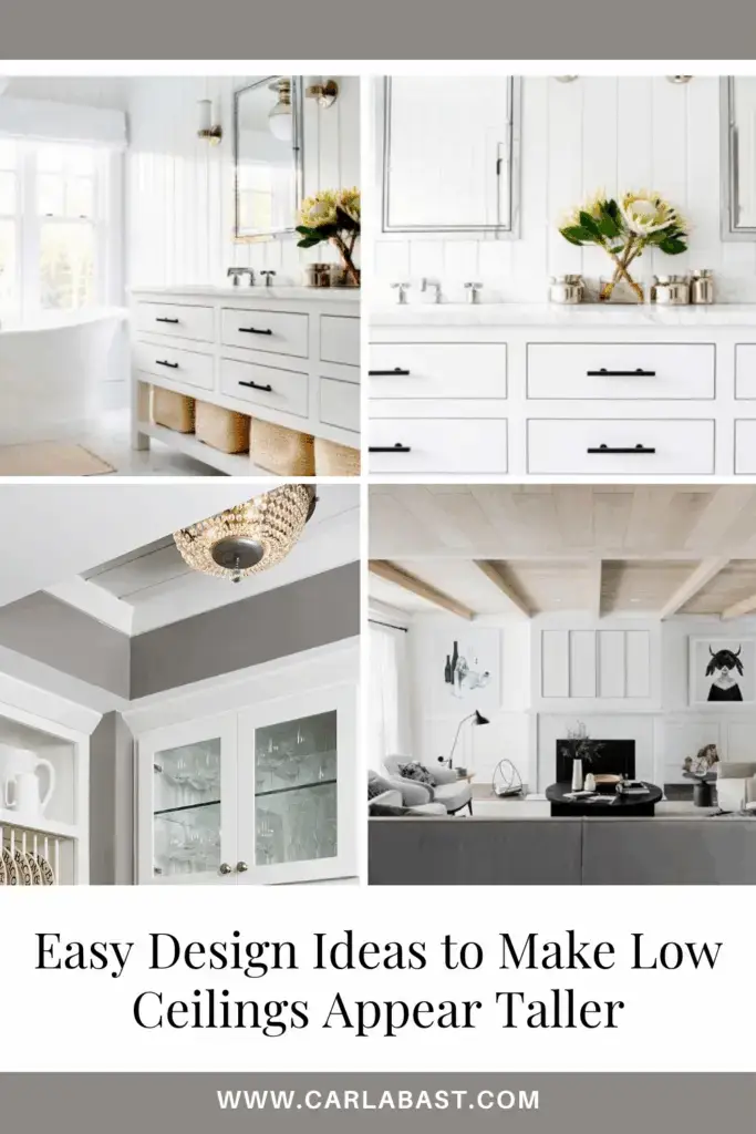 Transform the look of low ceilings with these 25 expert design tricks! Discover clever paint colors, lighting techniques, furniture choices, and decor ideas to make any room feel taller and more spacious. Get inspired with stylish solutions for creating the illusion of height in your home. Read more at Carla Bast Design!