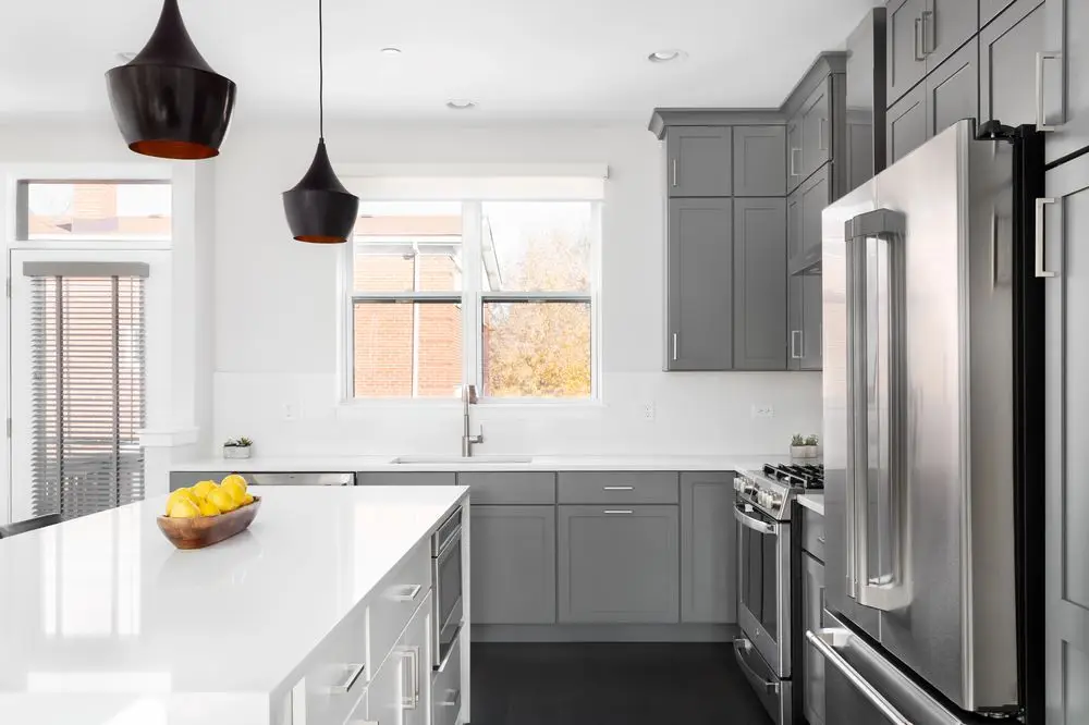 gray white and black kitchen