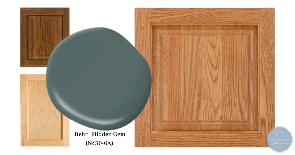 behr hidden gem with honey oak medium oak and natural maple wood tones
