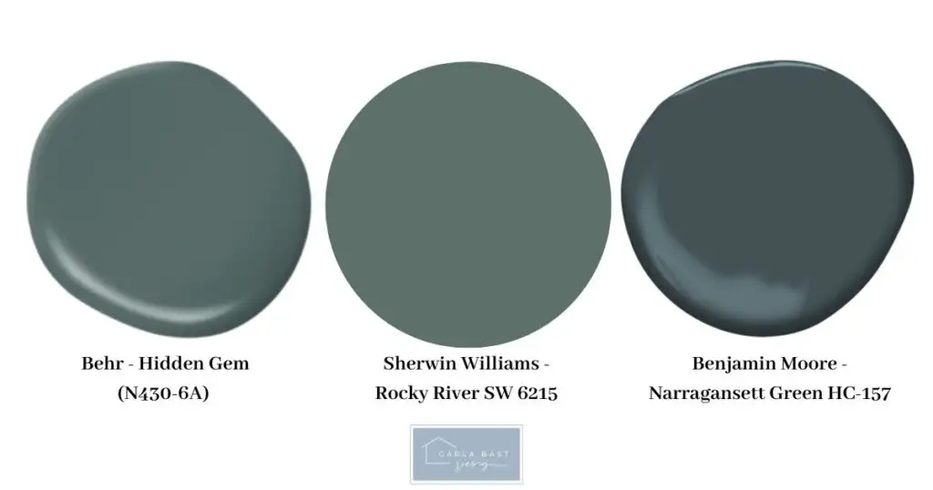 behr hidden gem compared to sherwin williams rocky river and benjamin moore narragansett green paint colors