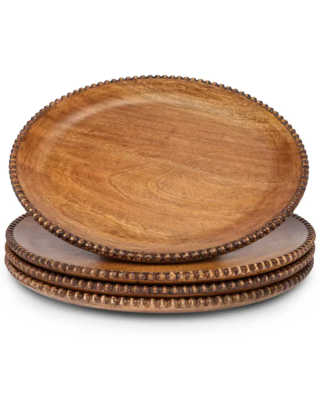Mango Wood Beaded Chargers, Set of 4