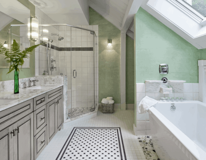bathroom with too many different tile