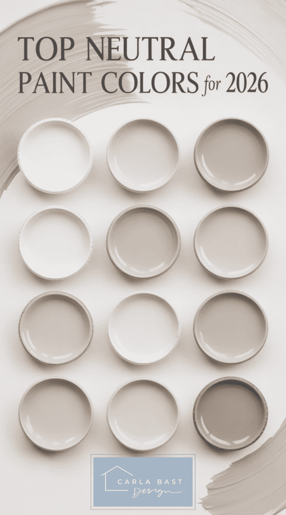 Best neutral paint colors for walls including warm neutrals, greige paint colors, and modern beige paint colors for living rooms, kitchens, and whole-house color palettes.