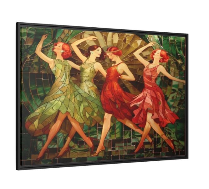 Vintage Showgirls Painting on Framed Matte Canvas