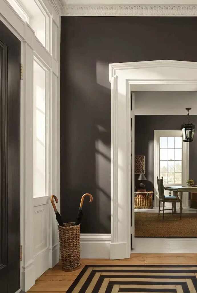 benjamin moore silhouette walls in foyer with creamy white trim