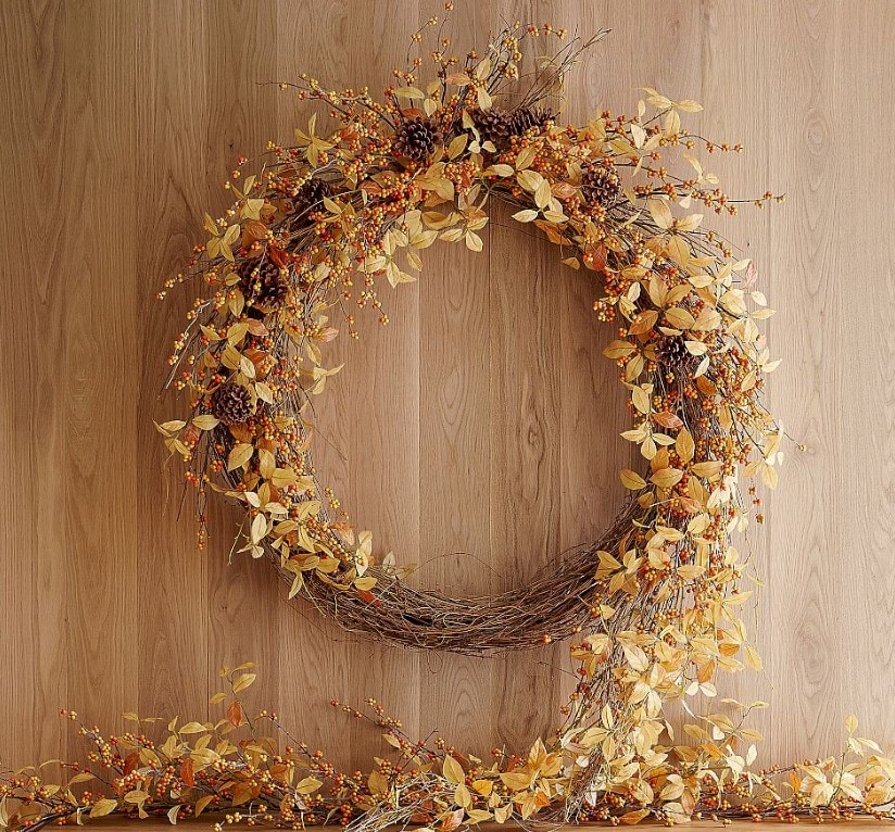 Faux Oversized Golden Leaf and Berry Wreath
