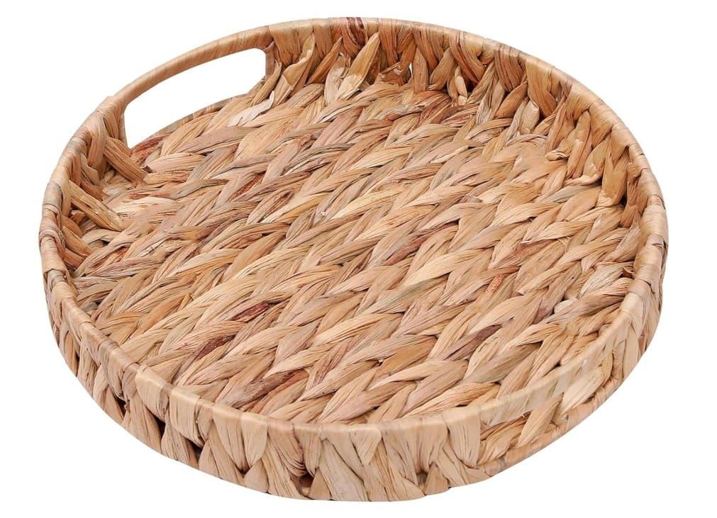 Woven Coffee Table Ottoman Tray with Handles