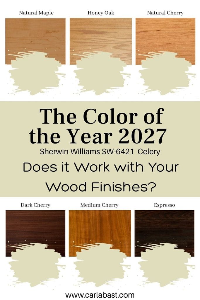 sherwin williams celery paint color with different wood finishes