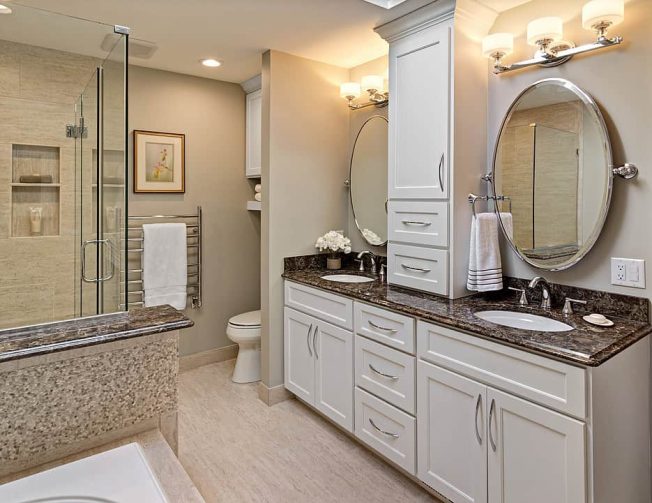 90s bathroom makeover into a luxurious master bathroom
