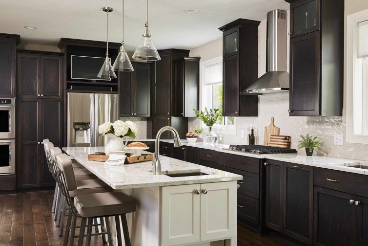 Kitchen Overview with Large White Island